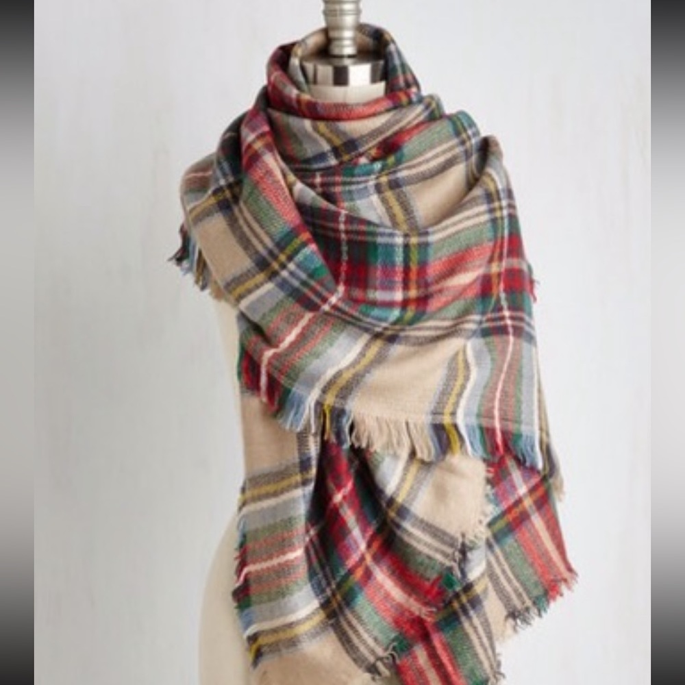 Cozy plaid blanket scarf